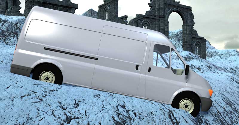 Delivery van stuck in snow